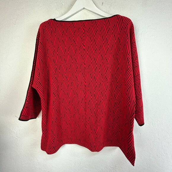 Chico's Womens Red & Black Herringbone Sweater Top Size 3 Boat Neck Relaxed Fit - Picture 2 of 8